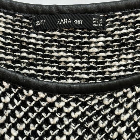 Zara Knit Sweater Boat Neck Long Sleeve Black White Wool Blend Size M Casual - Picture 10 of 13